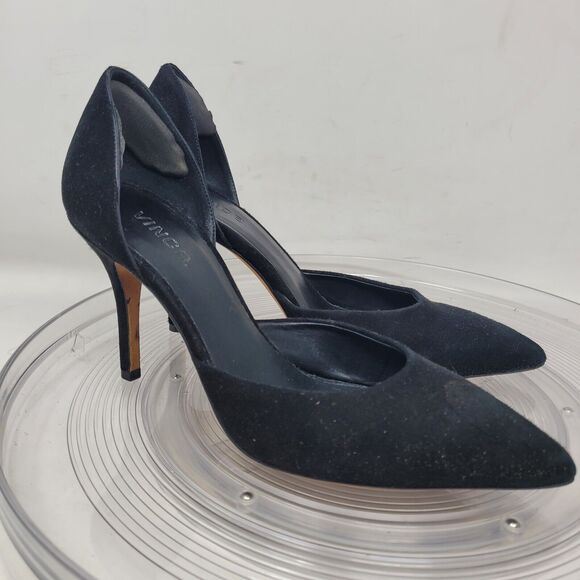 VINCE, D'Orsay Womens Suede Leather High Heels Pointed Toe Italian Black Sz 8.5M - Picture 4 of 7